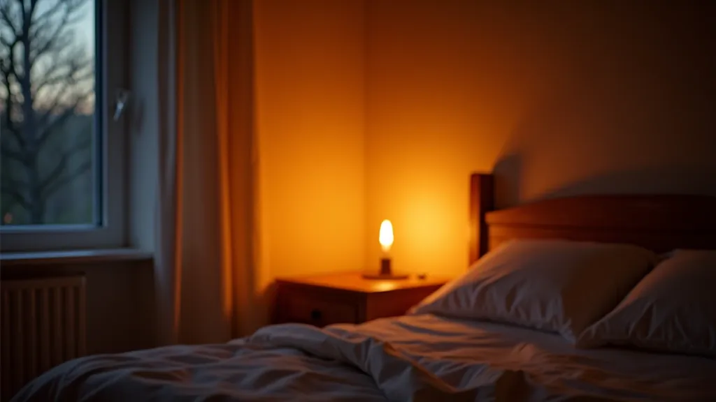 Bedroom corner with strategic warm lighting from wall sconces, bedside lamp, and subtle accent light creating layered comfortable atmosphere