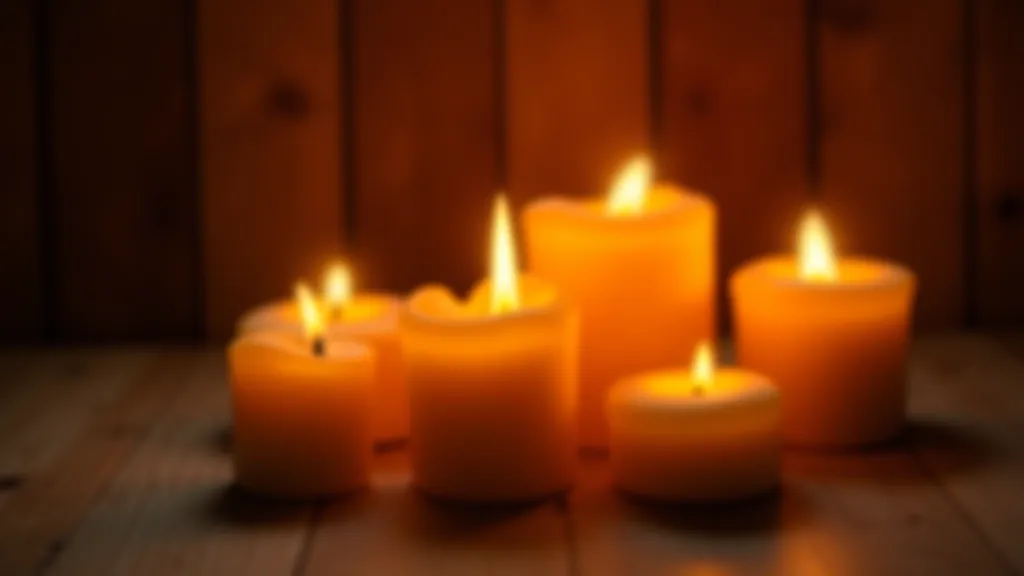 Close-up of traditional Latvian candles burning with warm amber flame against wooden background