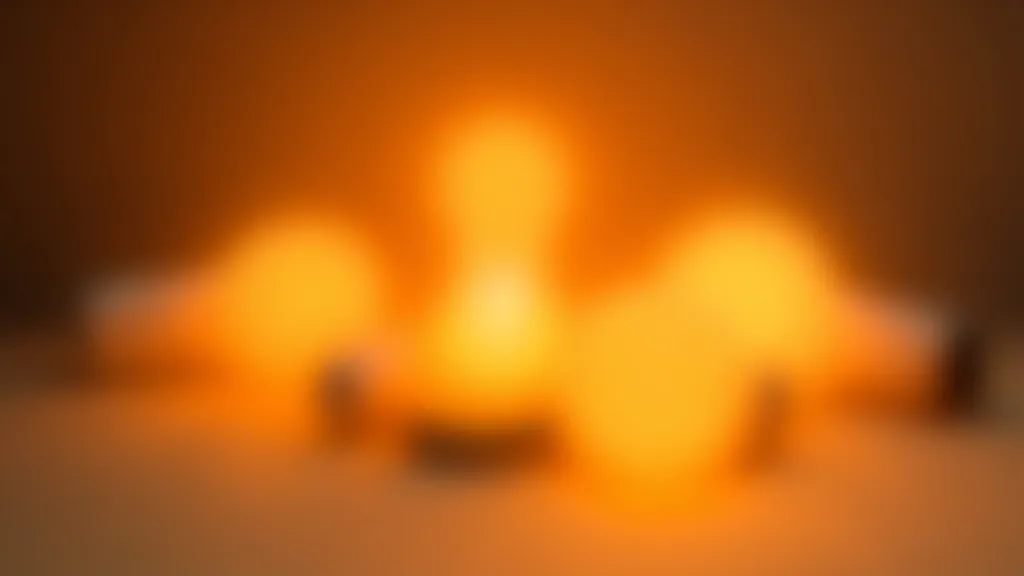 Close-up of warm-toned light bulbs displaying golden color temperature against neutral background
